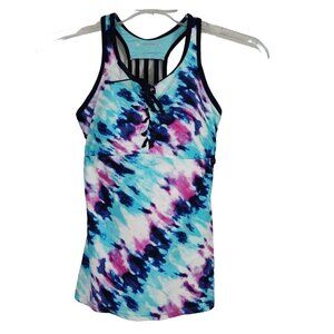 Free Country Blue Tie Dye Tankini Swim Top Women Size S 4 6 Lace Up Padded Beach